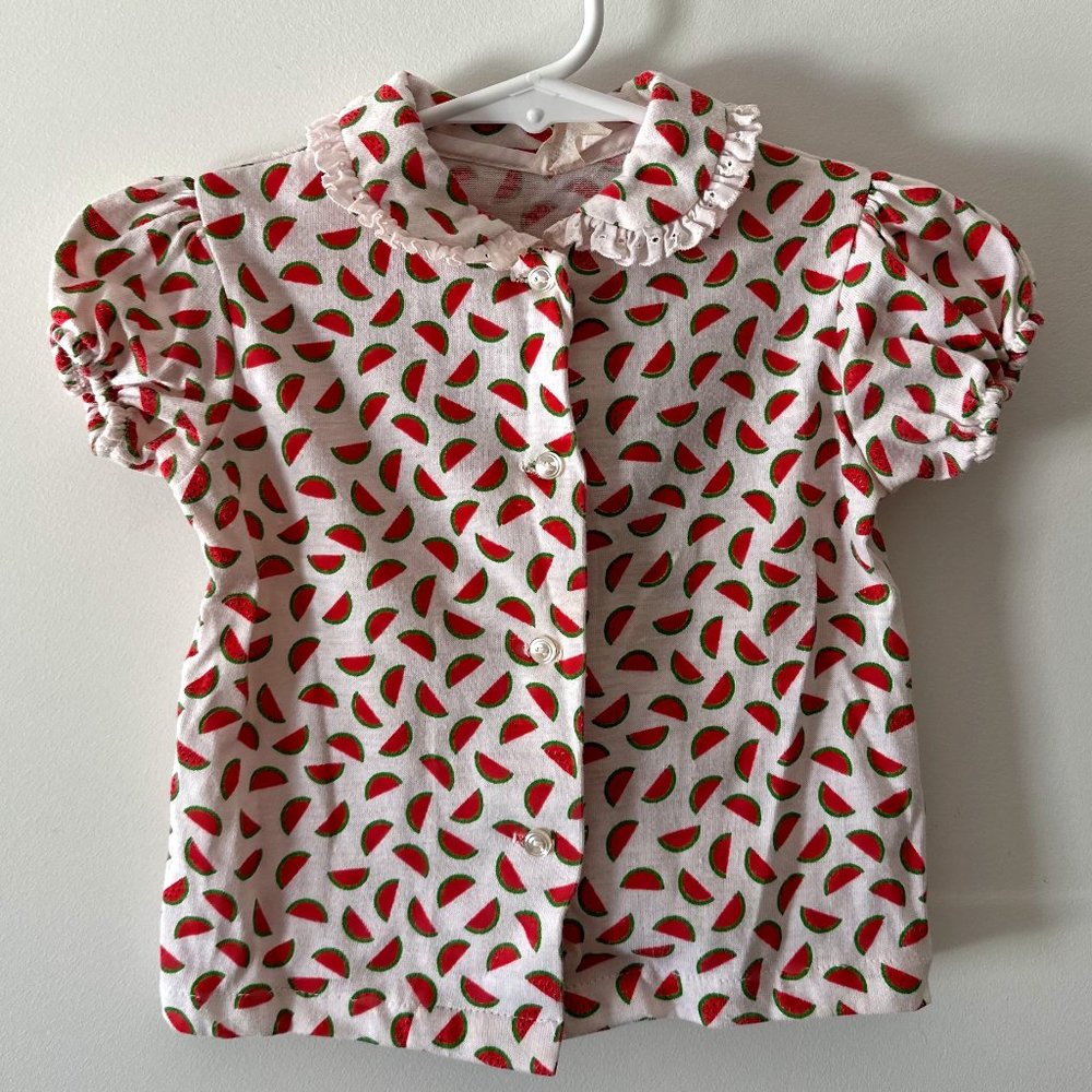 Thomas Girls Watermelon Print Ruffle Collar Shirt Size 3